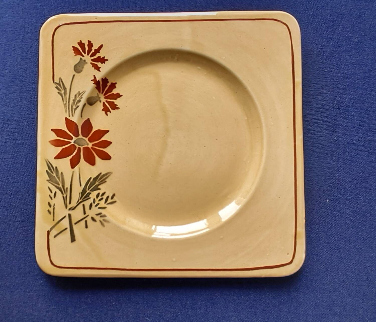 6 square dessert plates, ironstone. 1940s-50s.