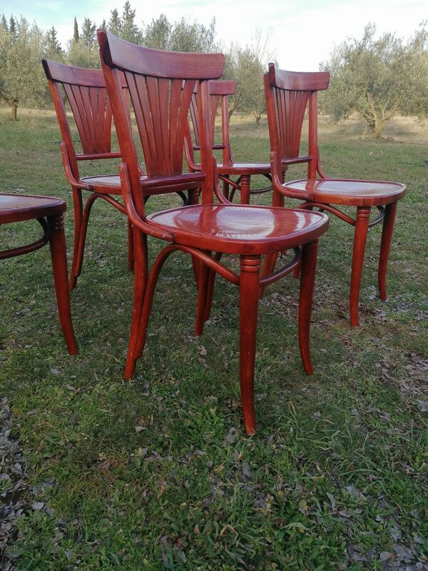 Lot de 6 chaises bistrot vintage en bois courbé
