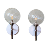 Pair of antique chromed metal sconces and vintage cracked glass globes decoration lighting