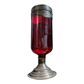 Bougeoir en verre rouge photophore gravé main