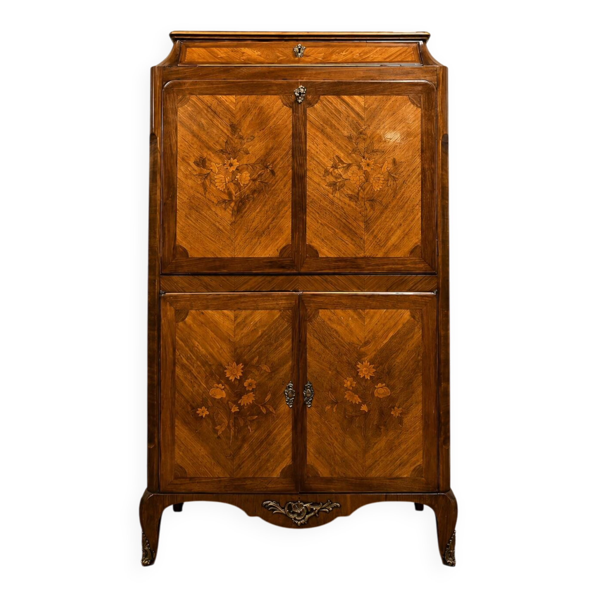 Secrétaire à abattant marqueté de style Louis XV vers 1900