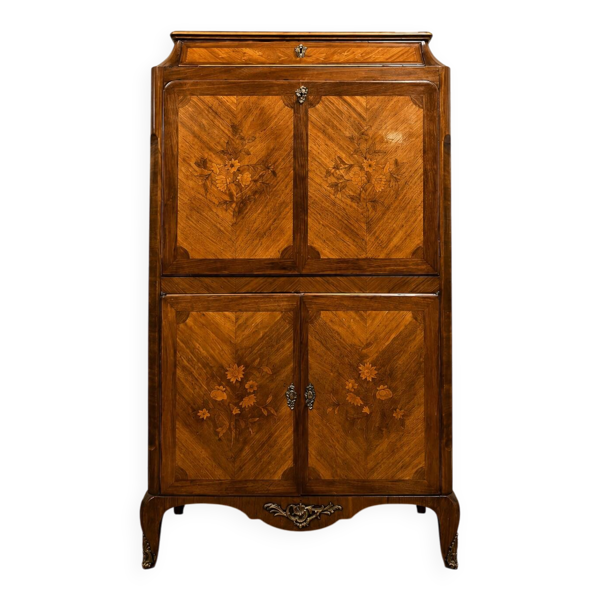 Secrétaire à abattant marqueté de style Louis XV vers 1900