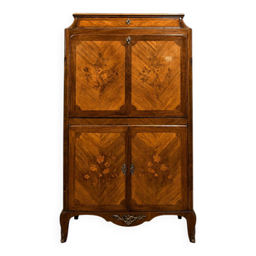 Marquetry drop-leaf secretary in Louis XV style circa 1900.