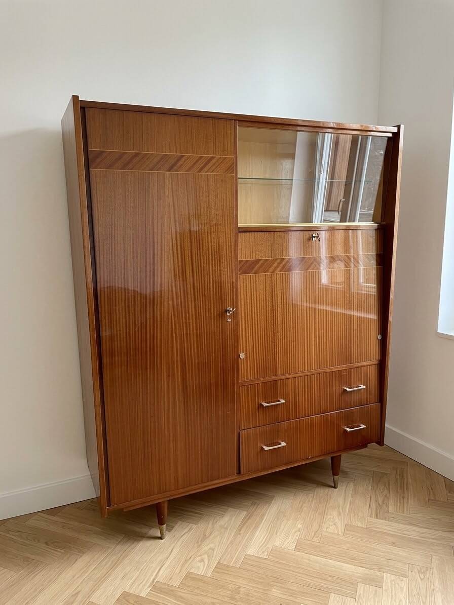 Meuble de rangement secrétaire années 70 en bois