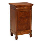 Table de chevet ancienne en noyer et loupe de noyer, Italie, XIXe siècle