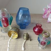 Set of two old coloured glass oil lamps Hong Kong.