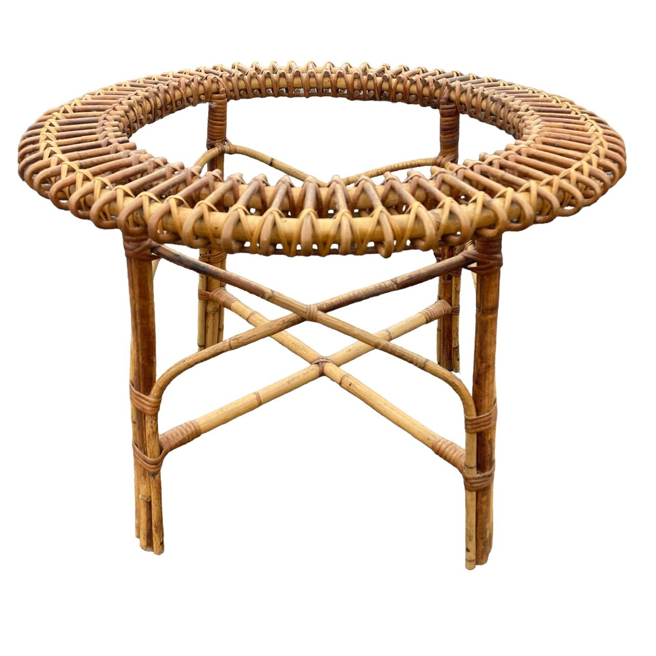 Sun coffee table in rattan and marble from the 50s