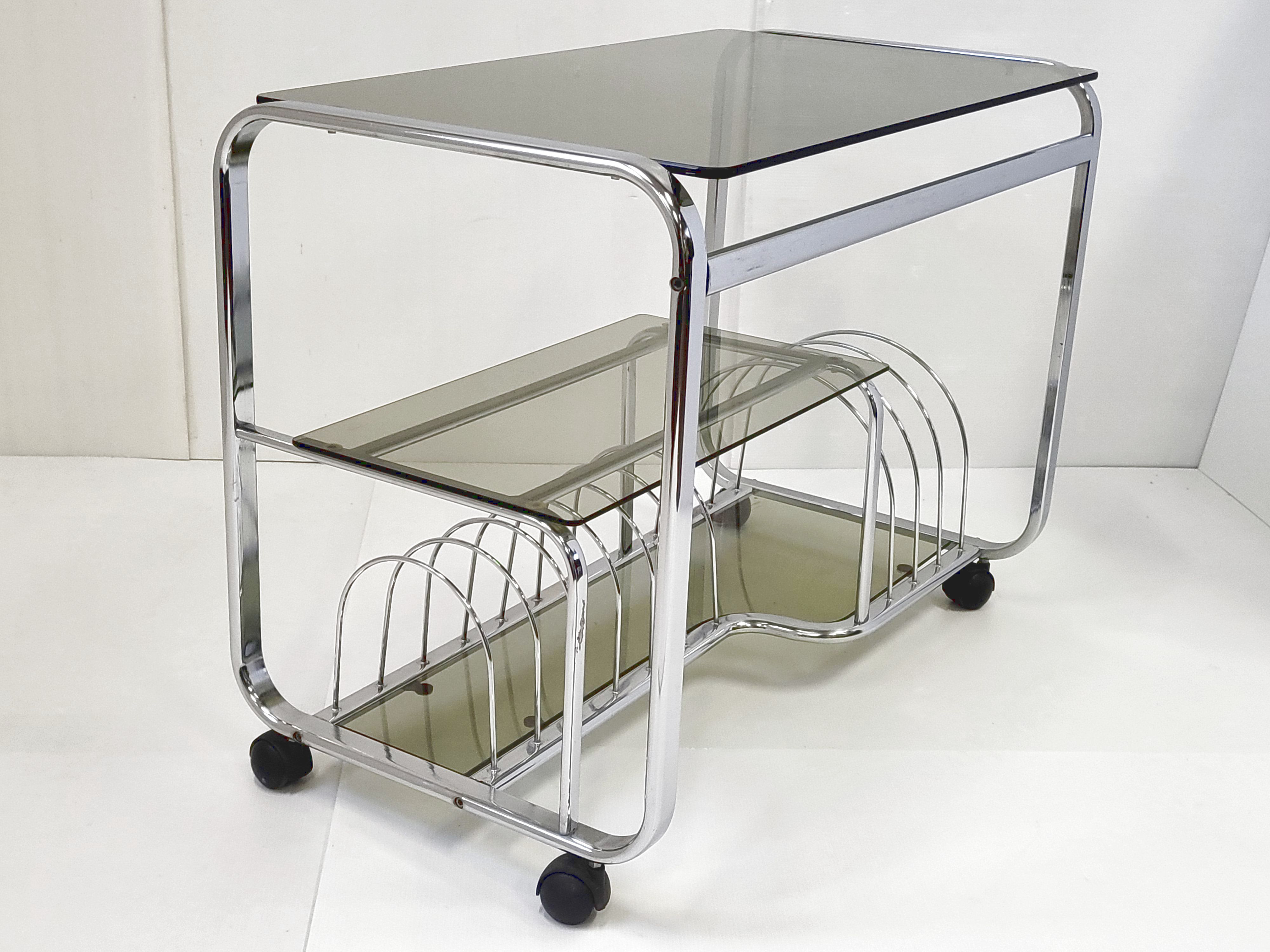 Vintage HIFI furniture 1970 chrome & glass