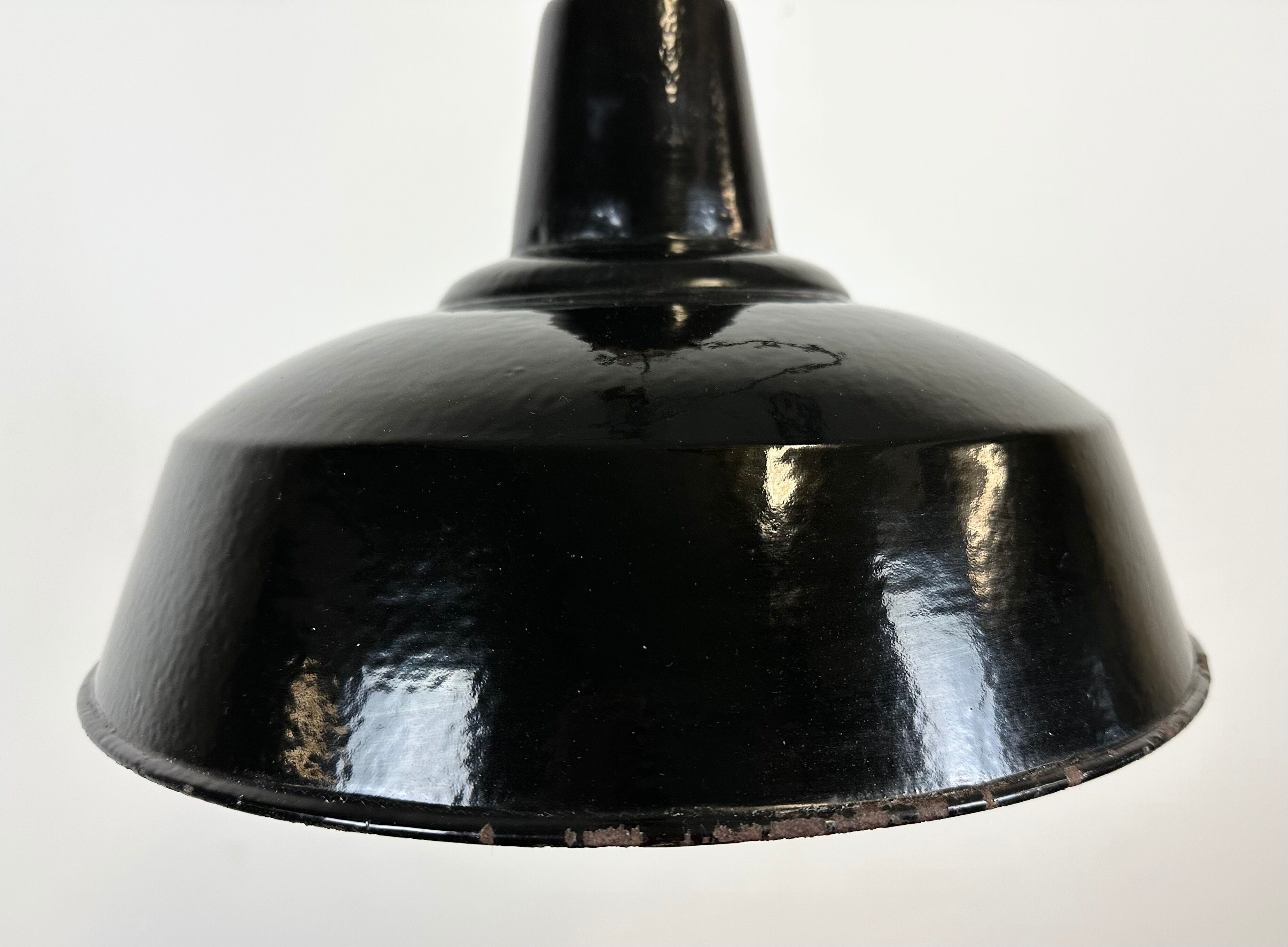 Industrial Black Enamel Factory Lamp with Cast Iron Top, 1950s