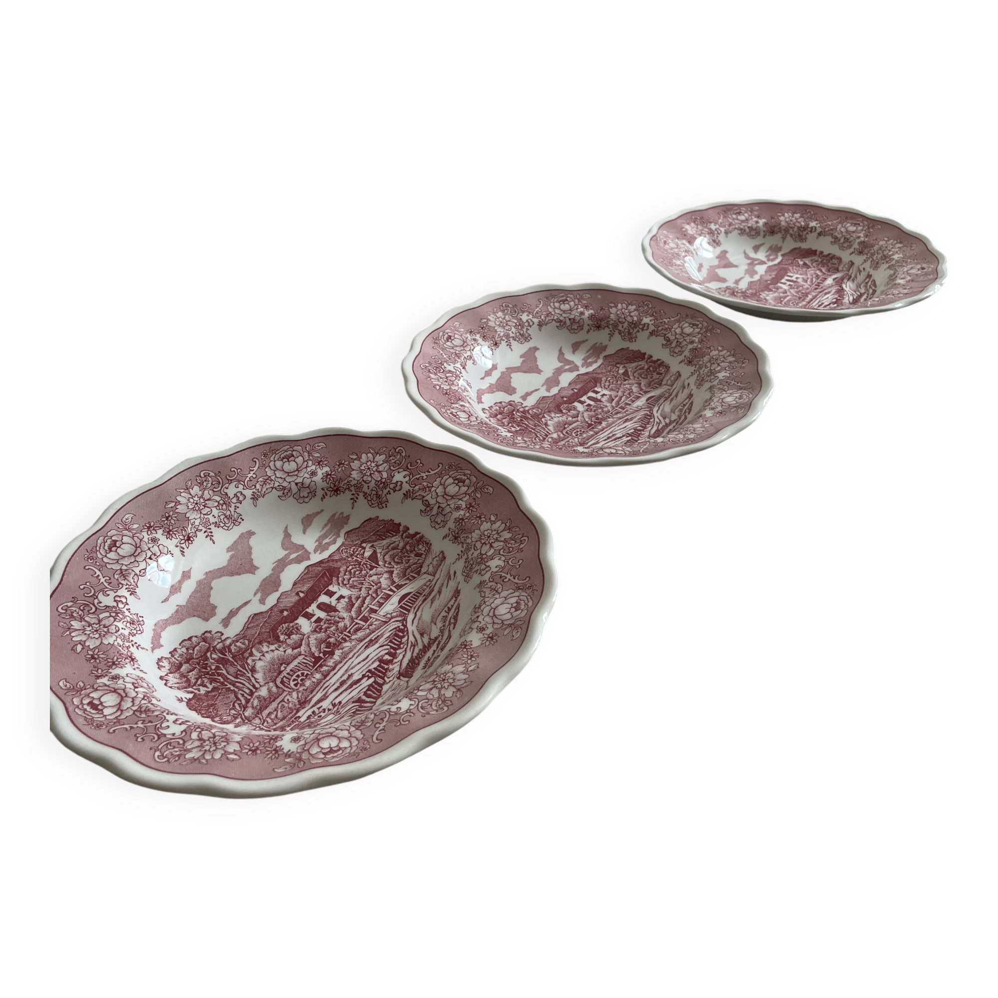 Set of three pink soup plates Fontebasso Made in Italy
