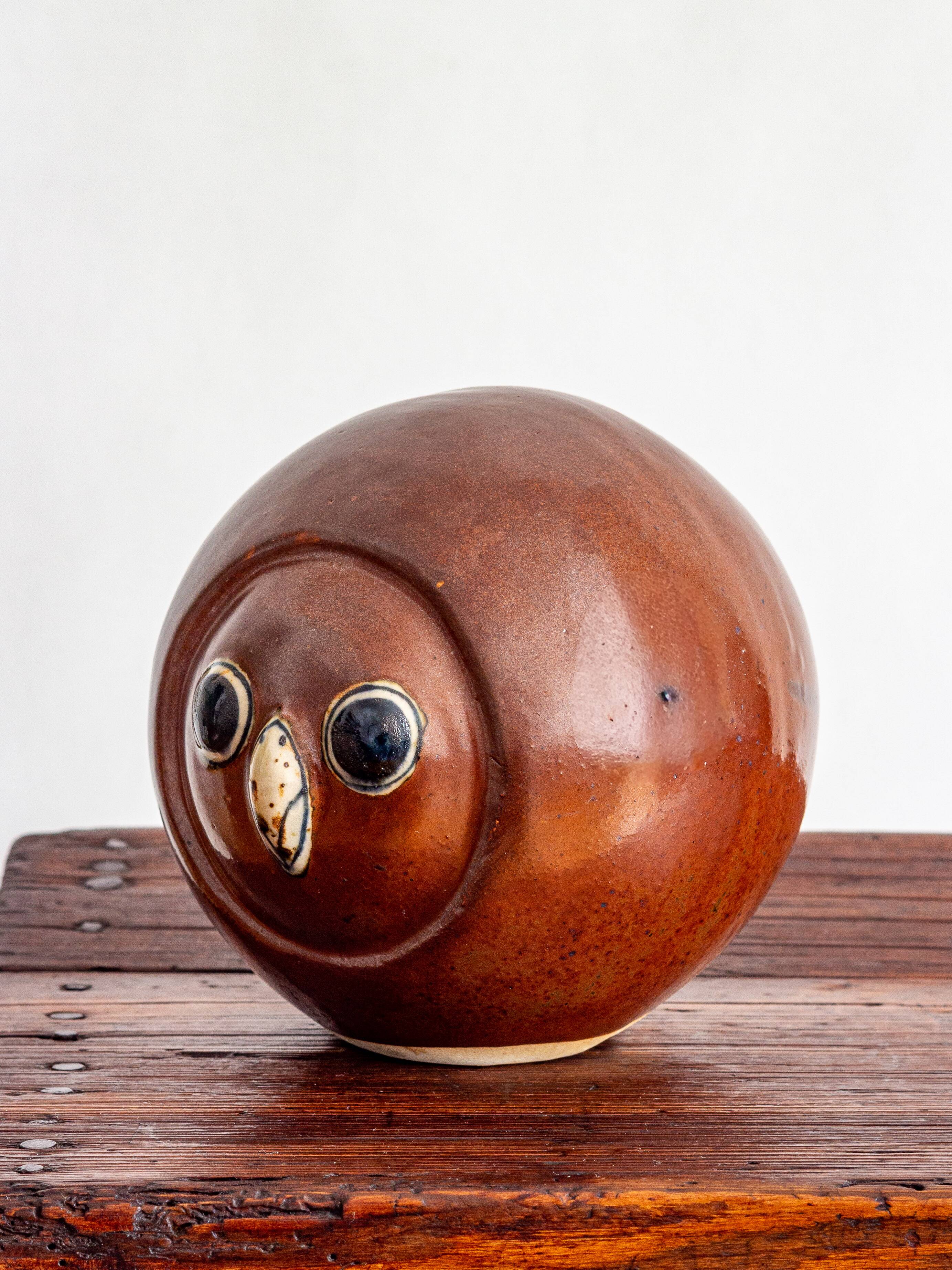 Glazed stoneware owl head, 1950s-60s