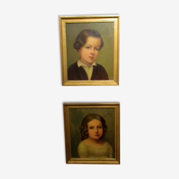 Pair of portraits of children