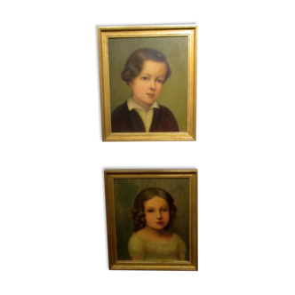 Pair of portraits of children
