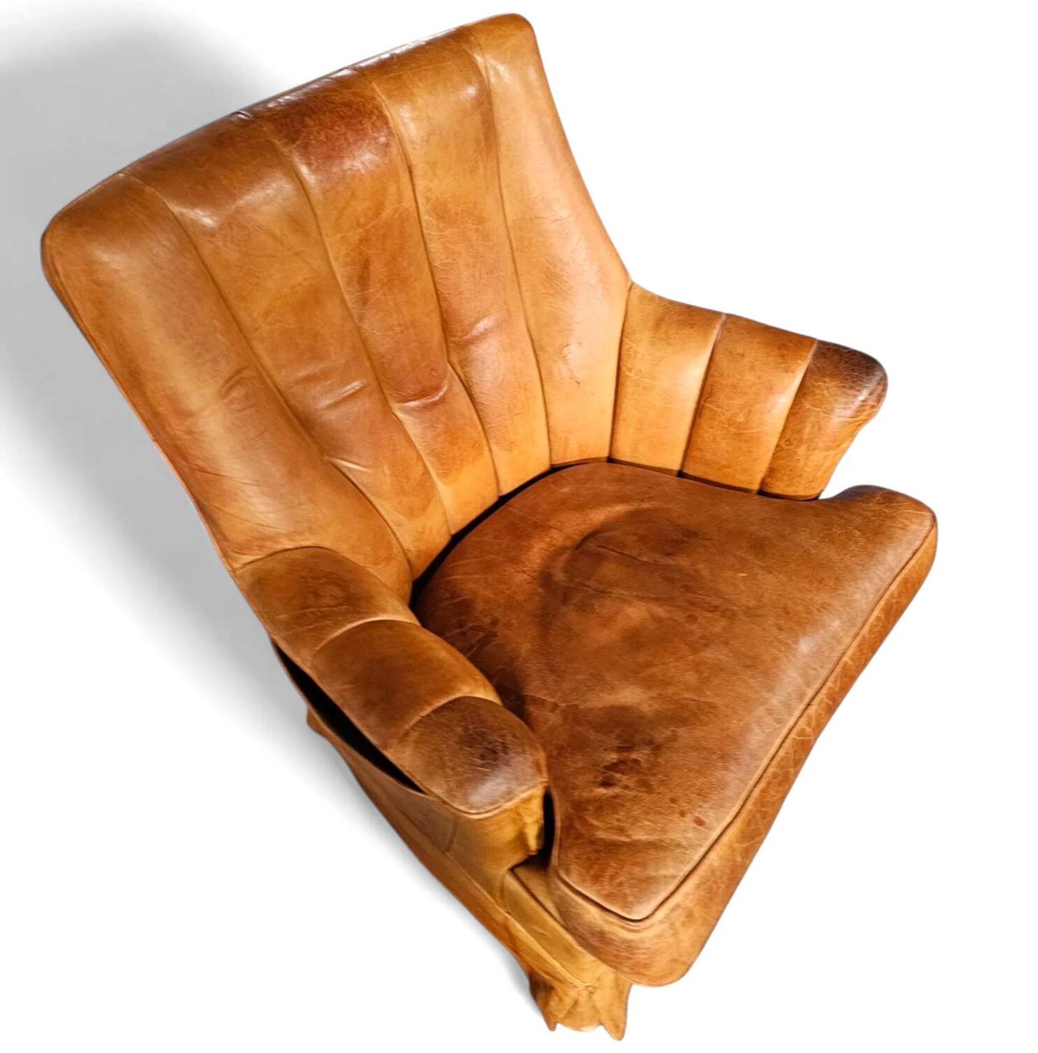 Sheep leather club chair 1970s with magazine holder