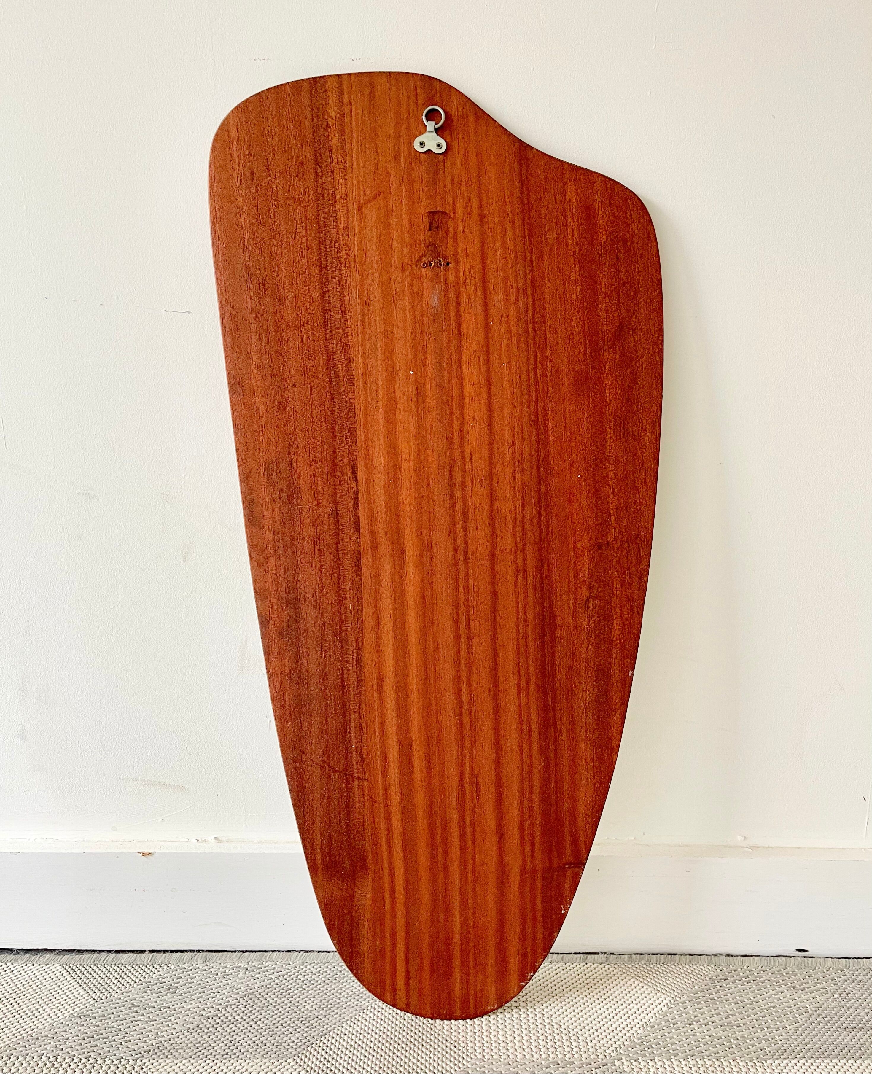 Vintage triangular wall mirror teak frame