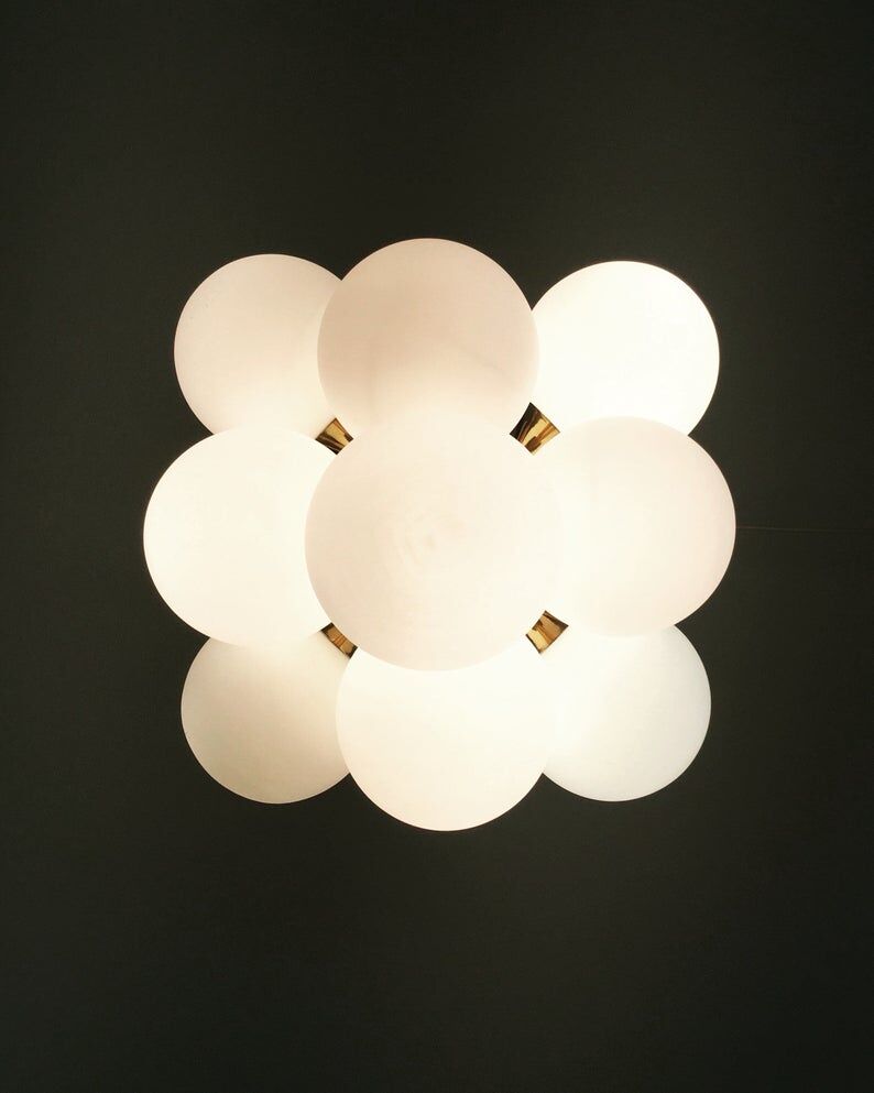 Brass and opaline glass Sputnik chandelier by Kaiser Leuchten