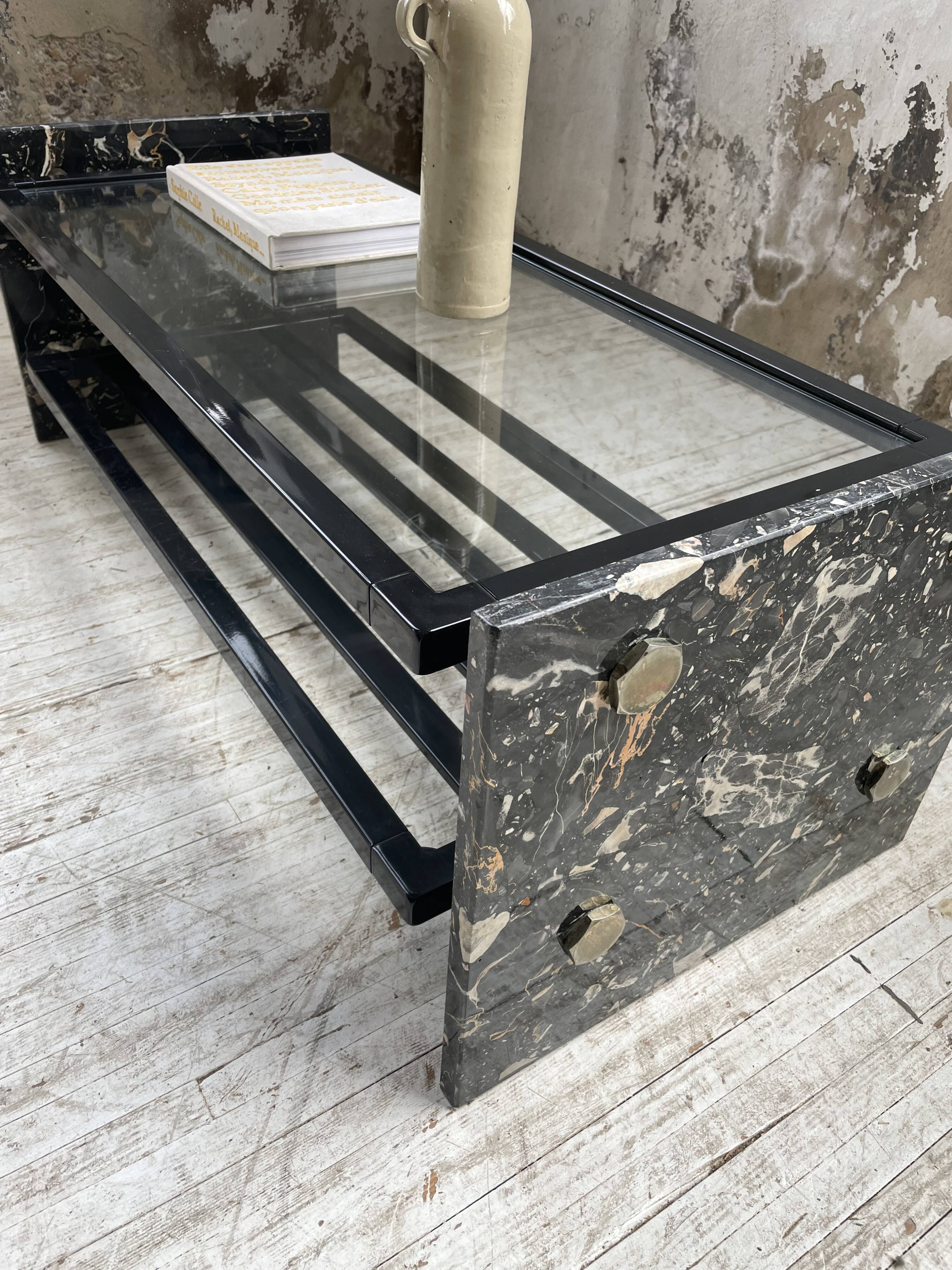 80s Italian marble and glass coffee table