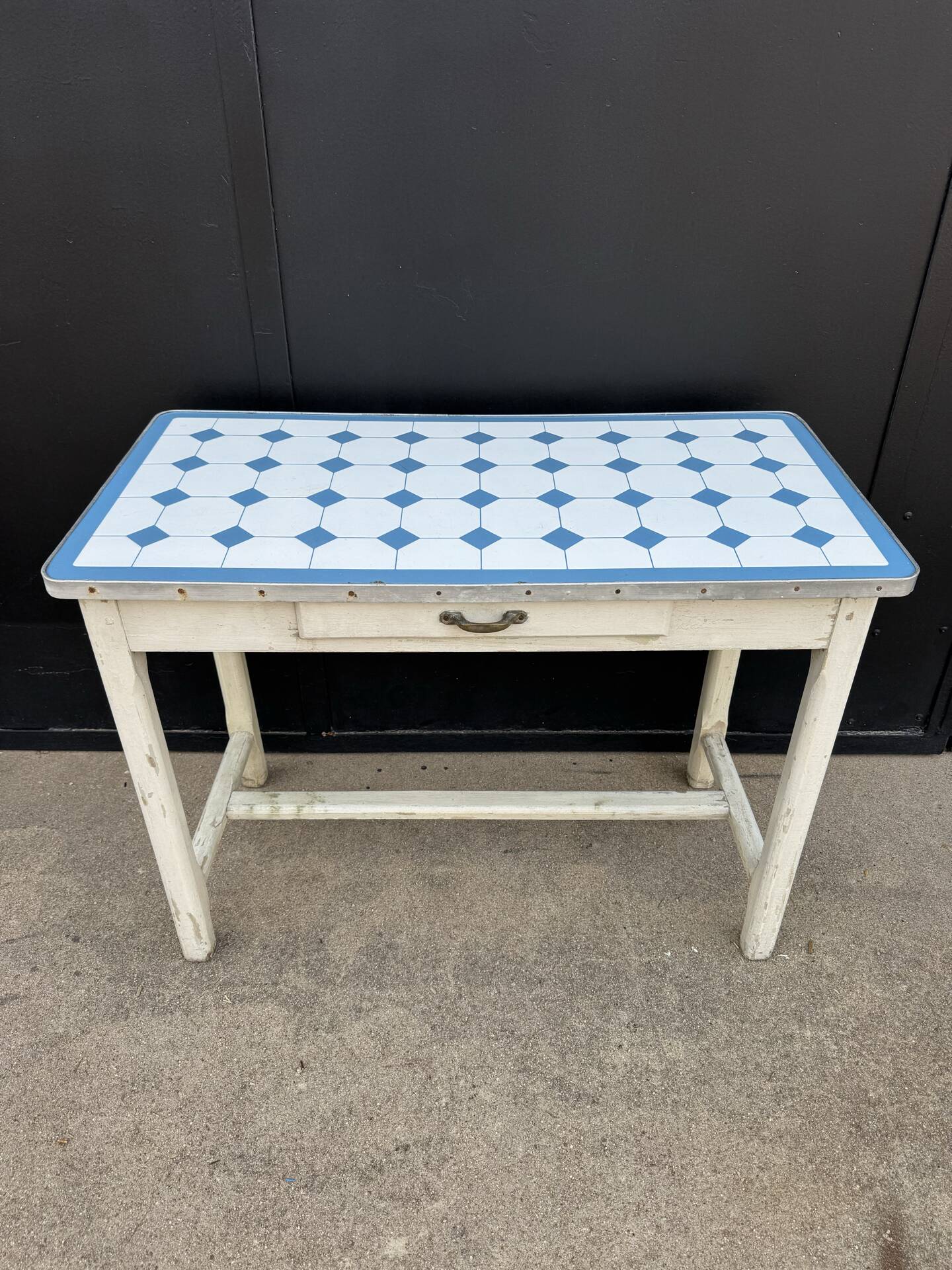 Table cuisine bois tôle émaillée années 50