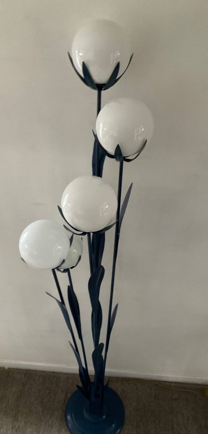 Vintage floor lamp 5 lamps in opaline and blue metal