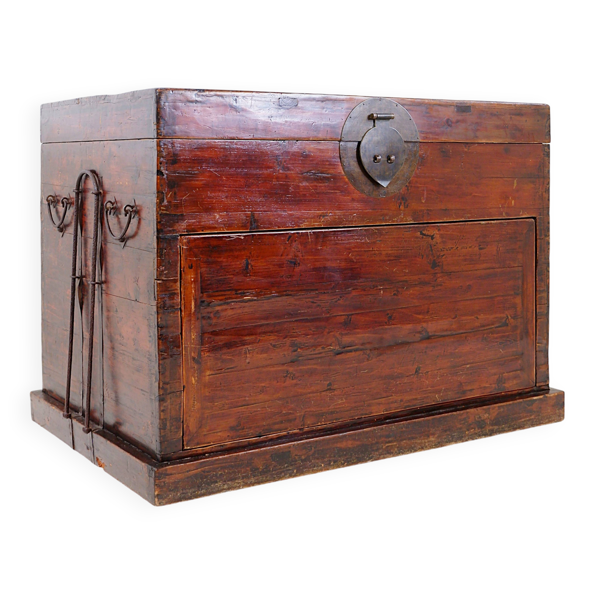 Ancient Japanese chest made of wood and iron.