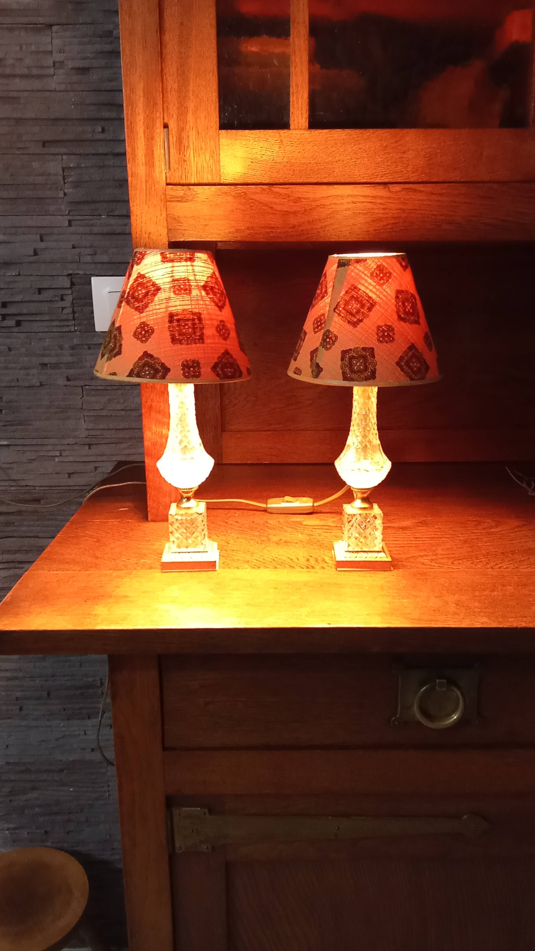 Pair of vintage glass bedside lamps from the 50s