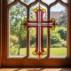 Croix en vitrail – Style Tiffany fait main, décoration murale
