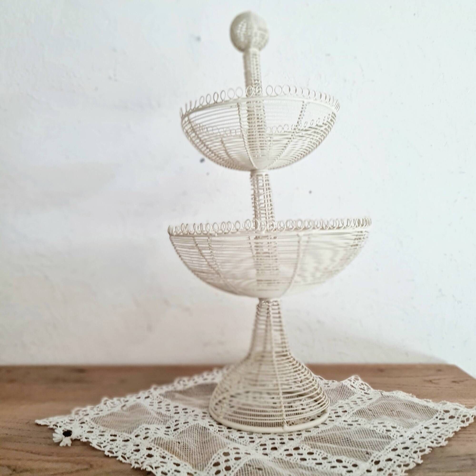 White metal fruit basket - old display
