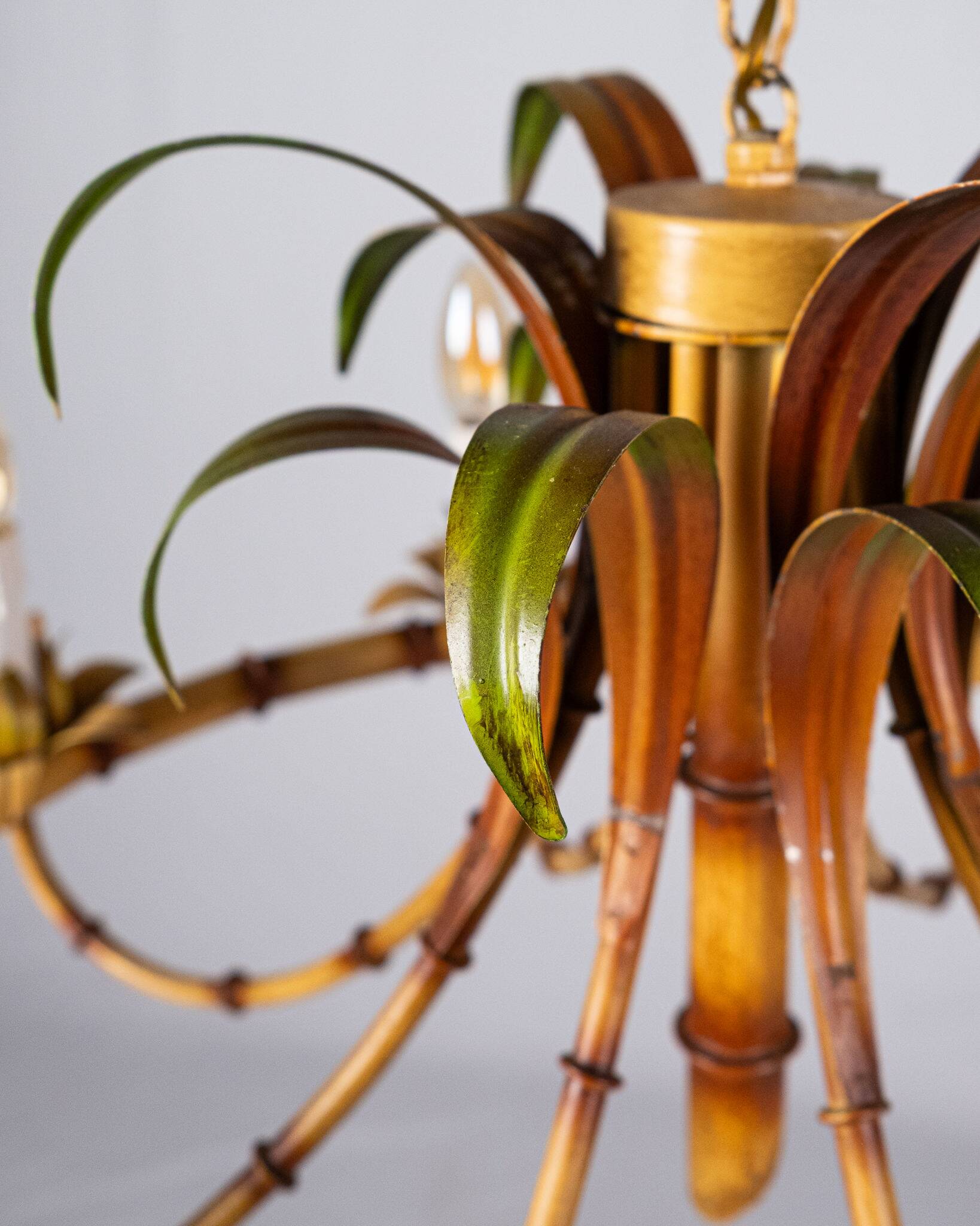 Italian metal chandelier in bamboo imitation, 1960s