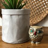 Owl vintage brass green eyes