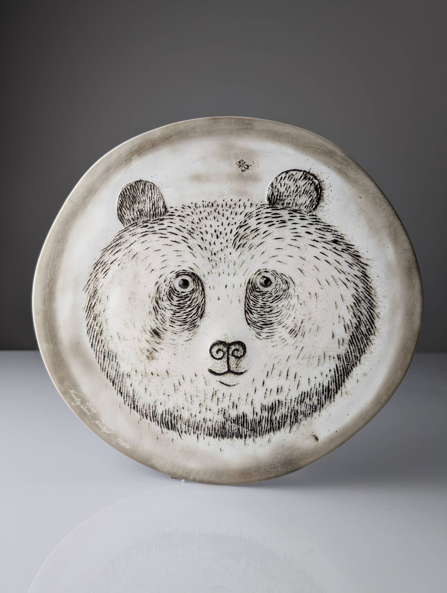 Oiva Toikka Céramique Panda Bear Plate Nuutajärvi Finlande 1983