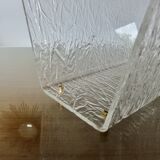 "Roche Bobois" magazine rack in lucite, plexiglass, altuglas and brass, 1970