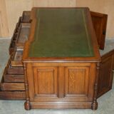 Antique double-sided desk C Hindley & Son in oak and leather