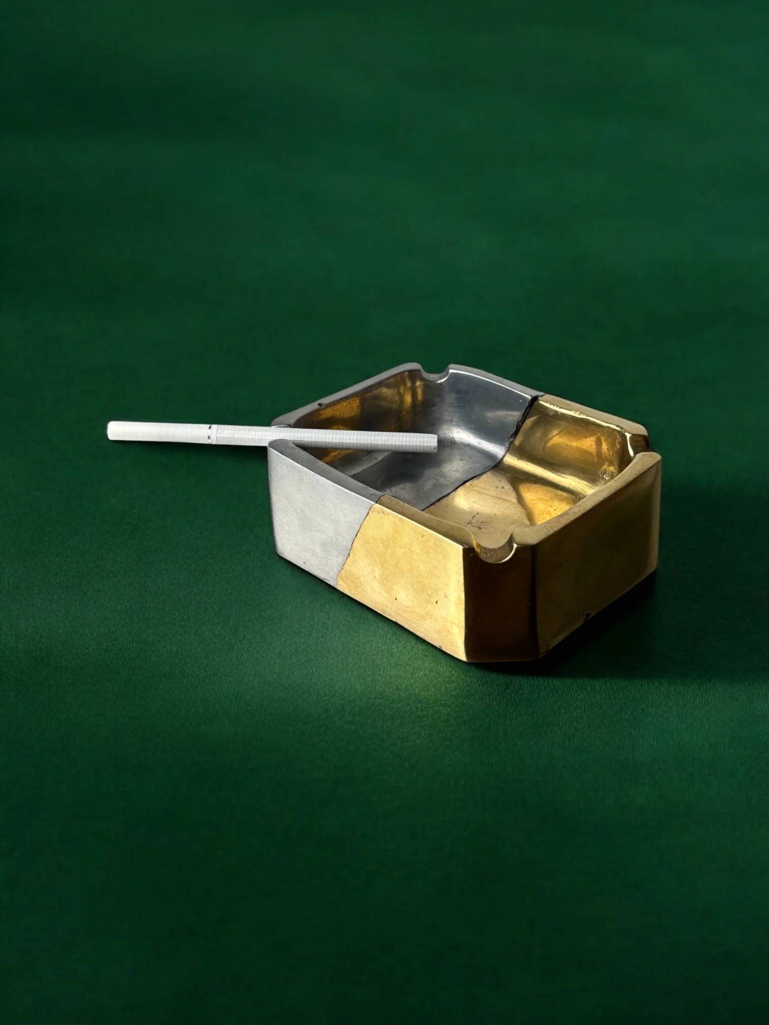 Brutalist ashtray by Leopold, bronze and brass, 1970s