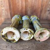 Trio of Tamegroute candlestick holders in enamelled ceramic.