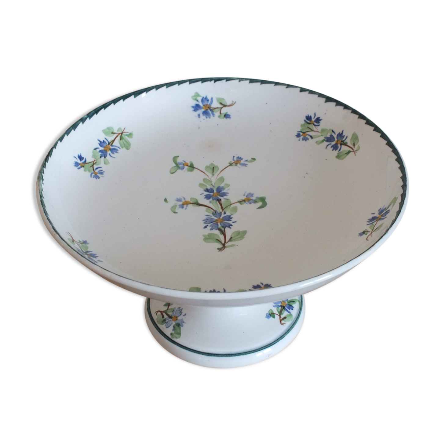 Coupe sur pied - présentoir n°2 en Terre de Fer décor bleuets