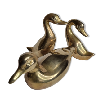 Set of three vintage brass ducks