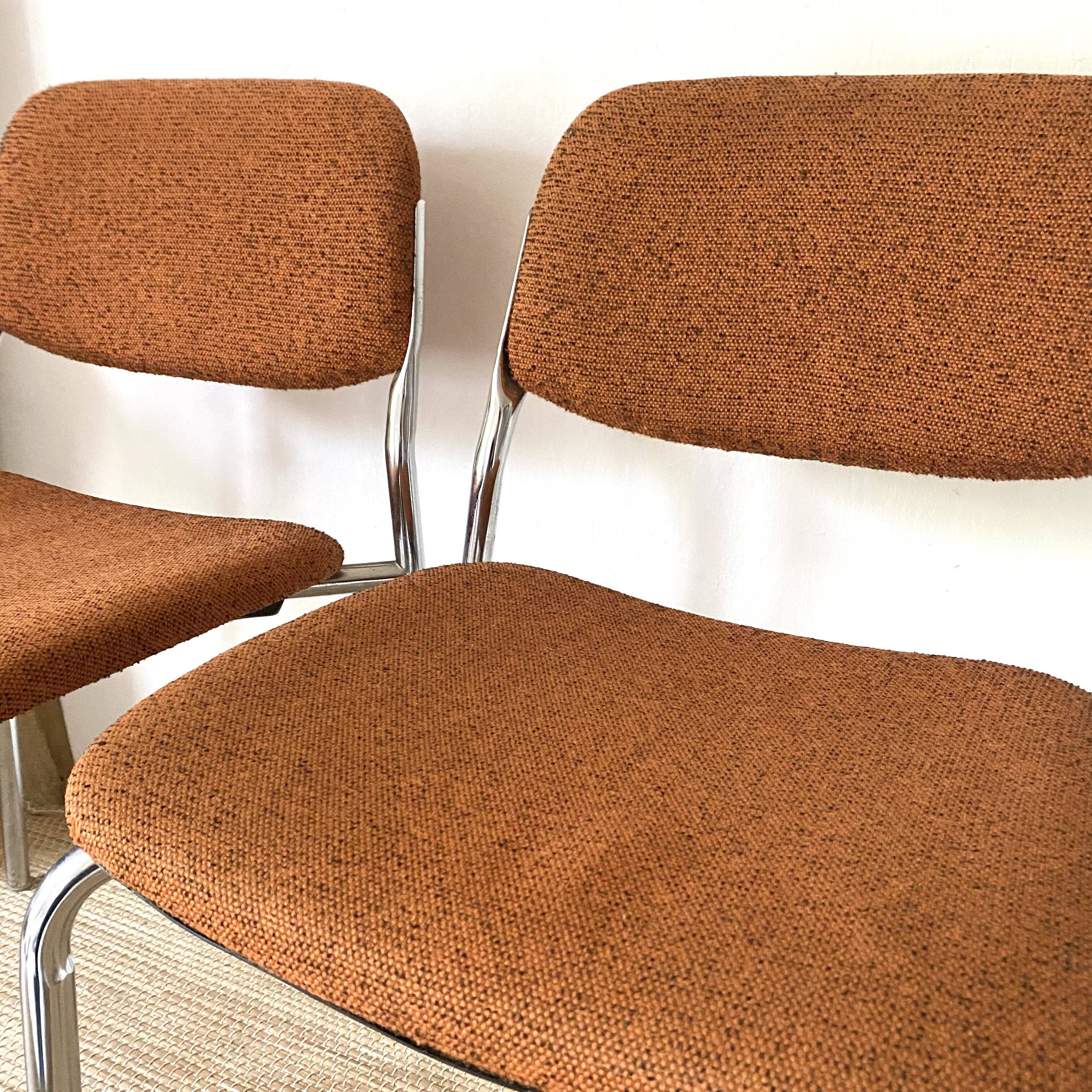 Pair of vintage Eurosit chairs, chrome and tweed, 1970s