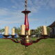 Lustre de Style Empire Tole rouge et laiton