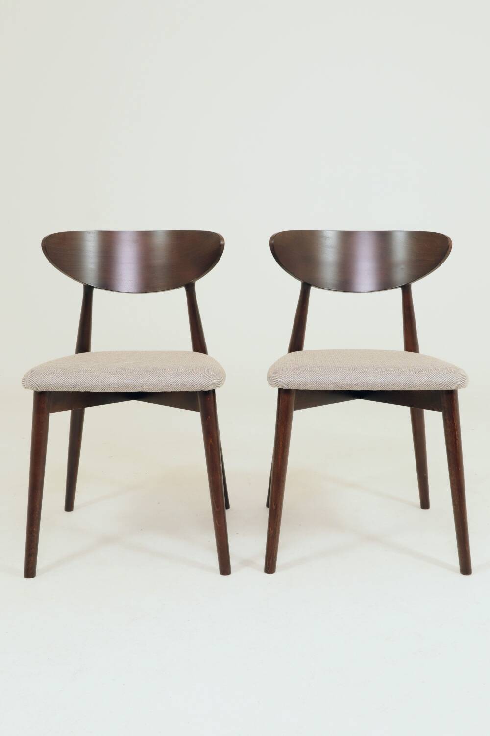 Set of 4 Modern Beech Wood Dining Chair, Herringbone red fabric
