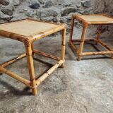 Vintage bamboo and rattan side tables – France, 1970s