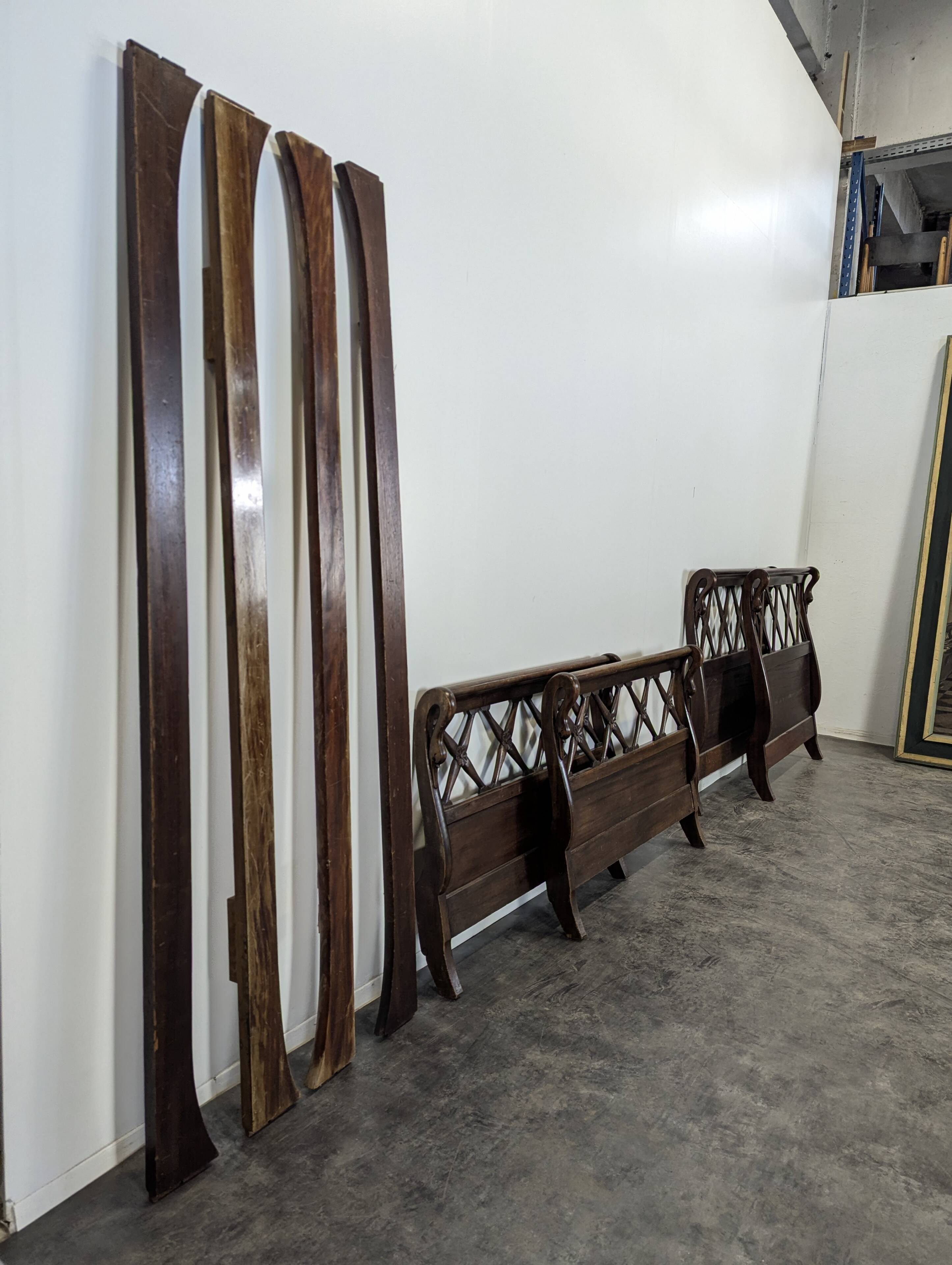 Pair of mahogany swan neck beds