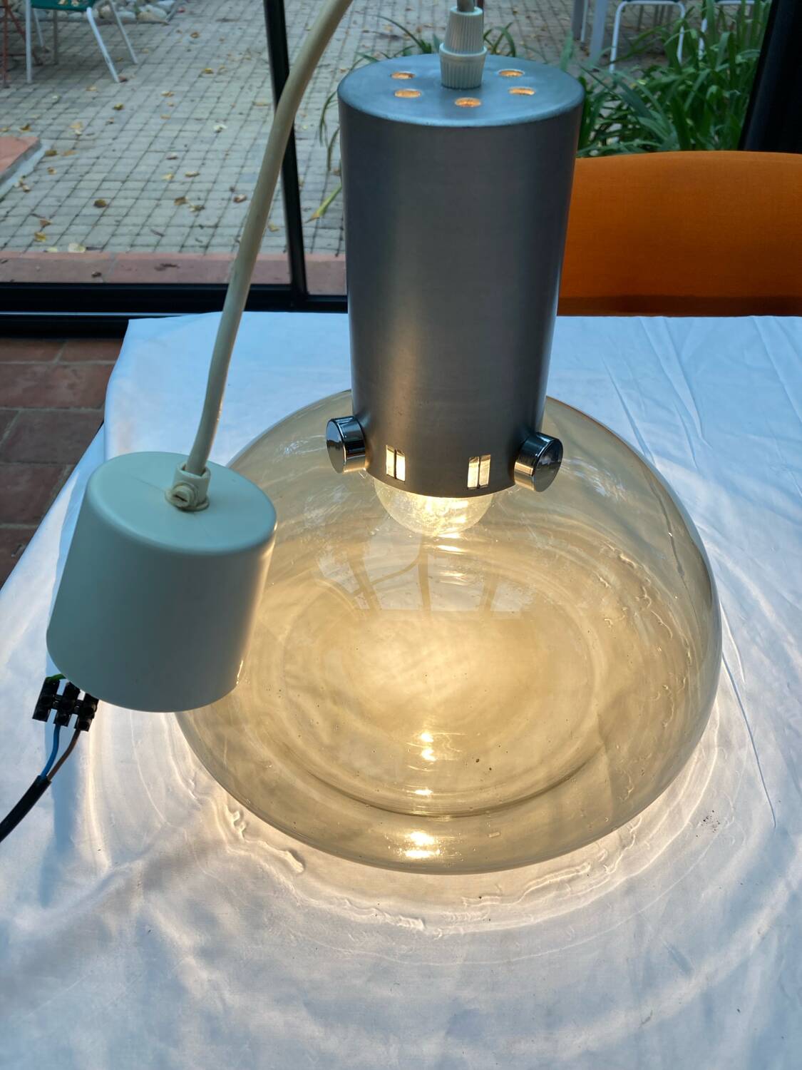 Vintage smoked glass pendant light, Italian work