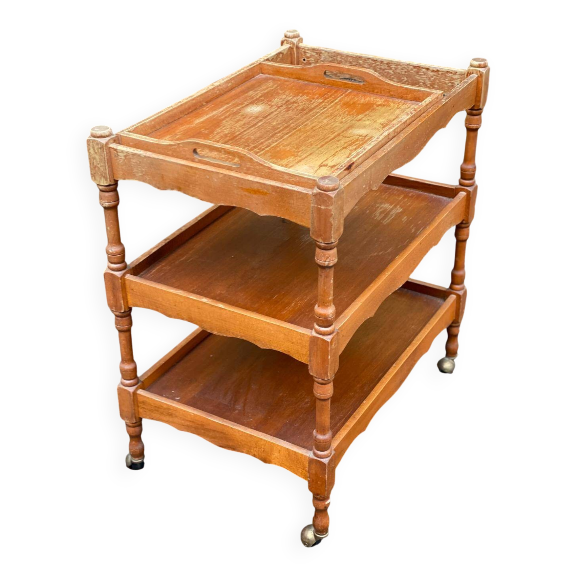 Serving cart/dessert bar trolley on wheels with removable tray