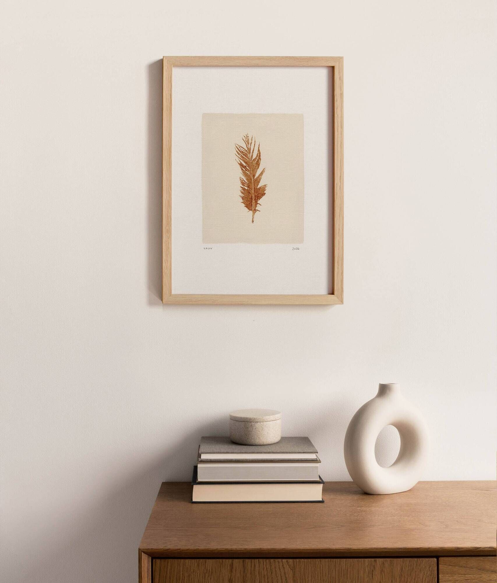 Painting on brown feather paper signed Eawy.