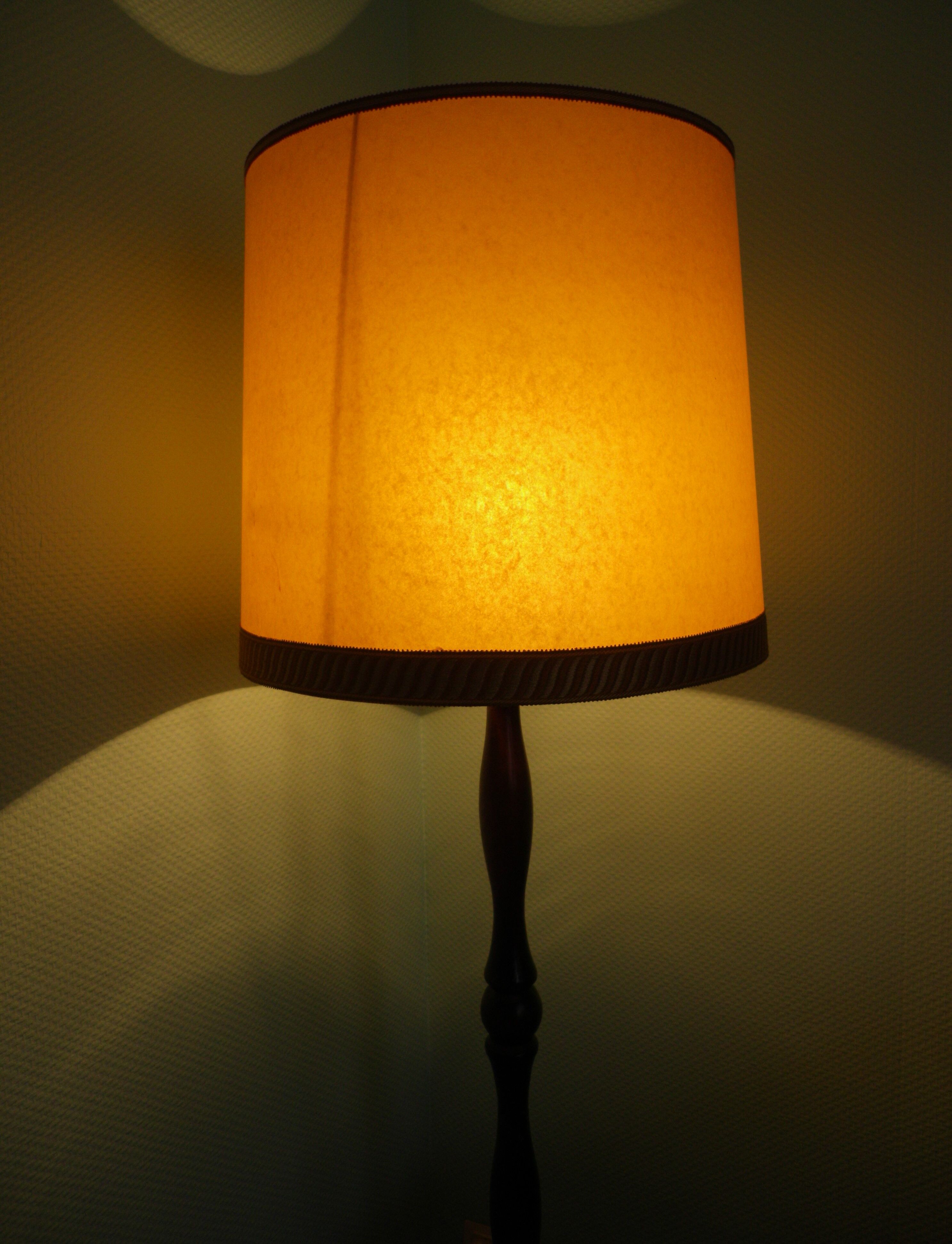 Wooden 1960s lamppost with large lampshade