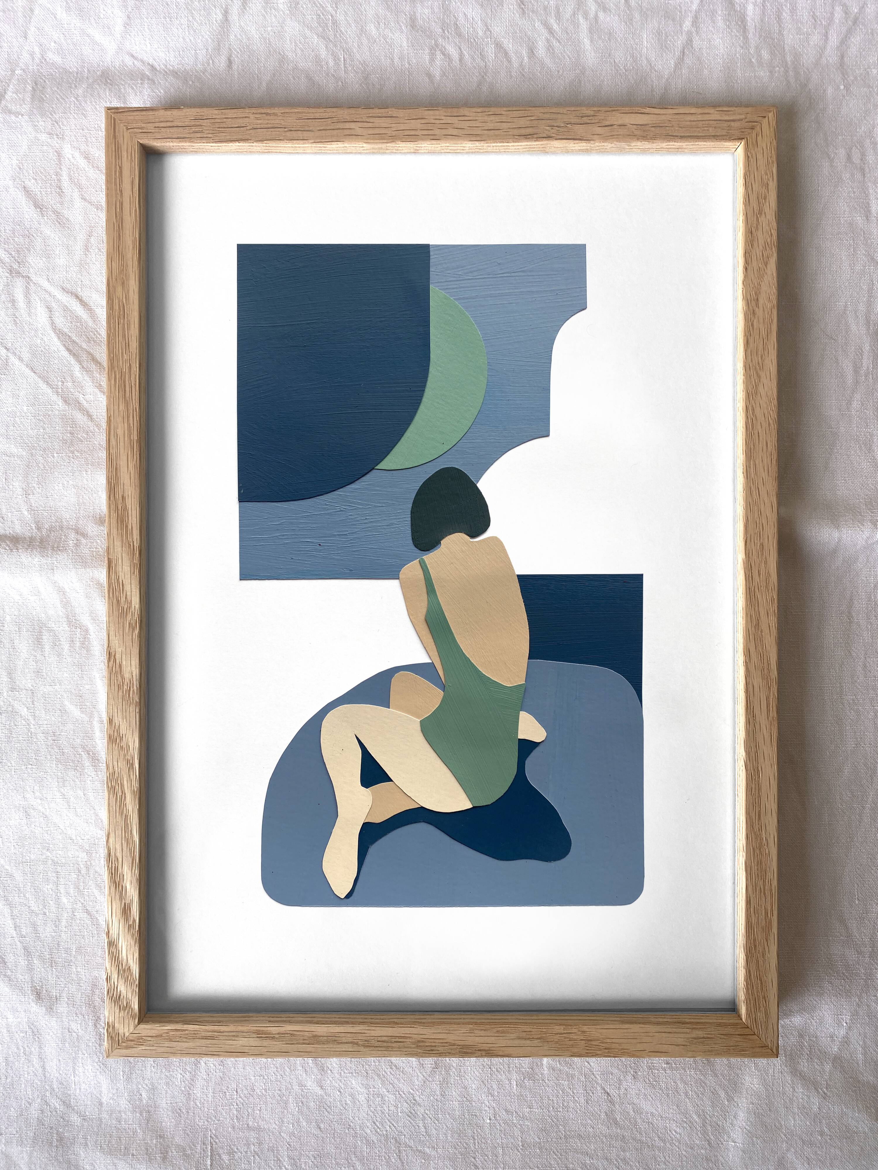 Original painting - blue moon - framed - signed ackeogh