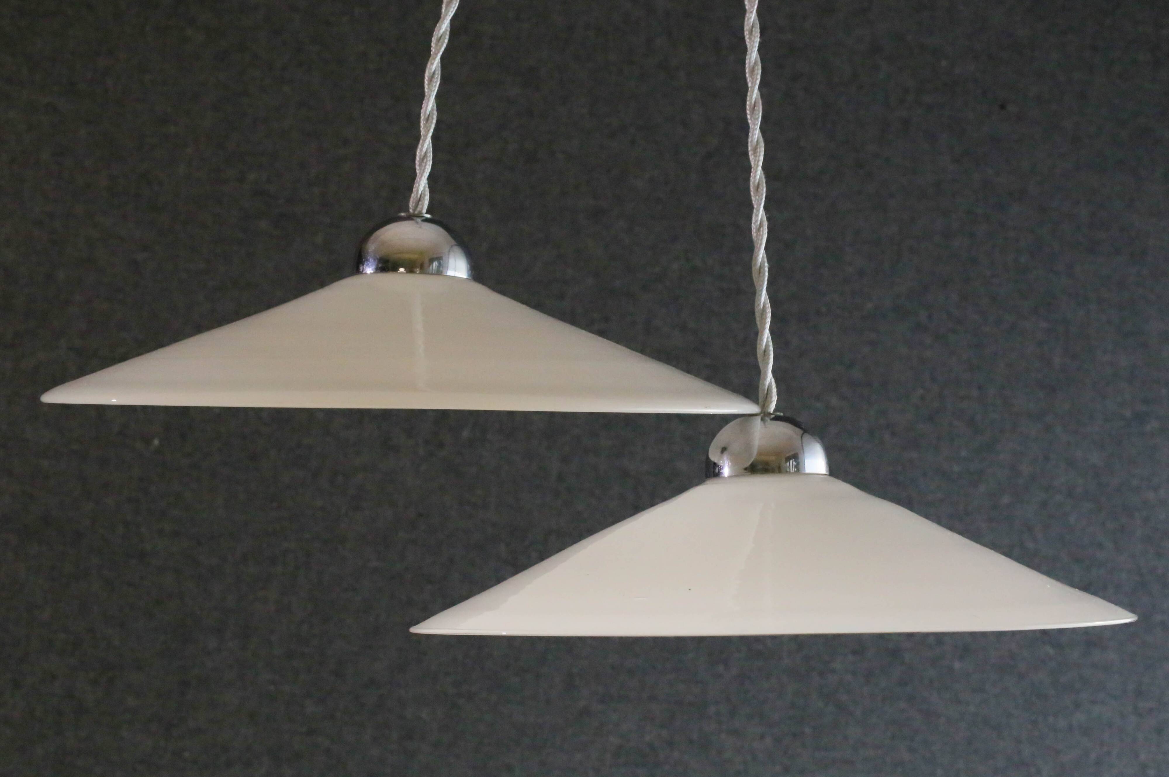 Set of 2 white opaline pendant lights with b22 socket and chrome socket cover