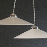 Set of 2 white opaline pendant lights with b22 socket and chrome socket cover