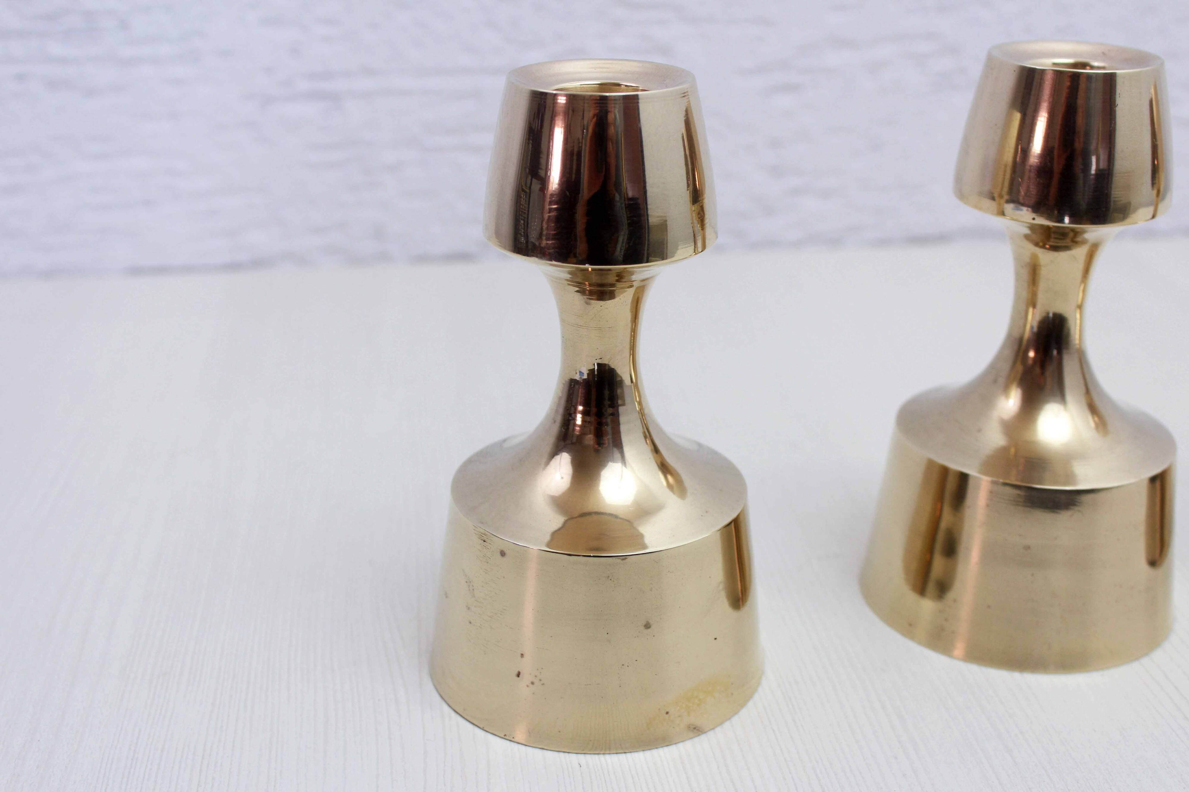Set of 3 Scandinavian brass candle holders
