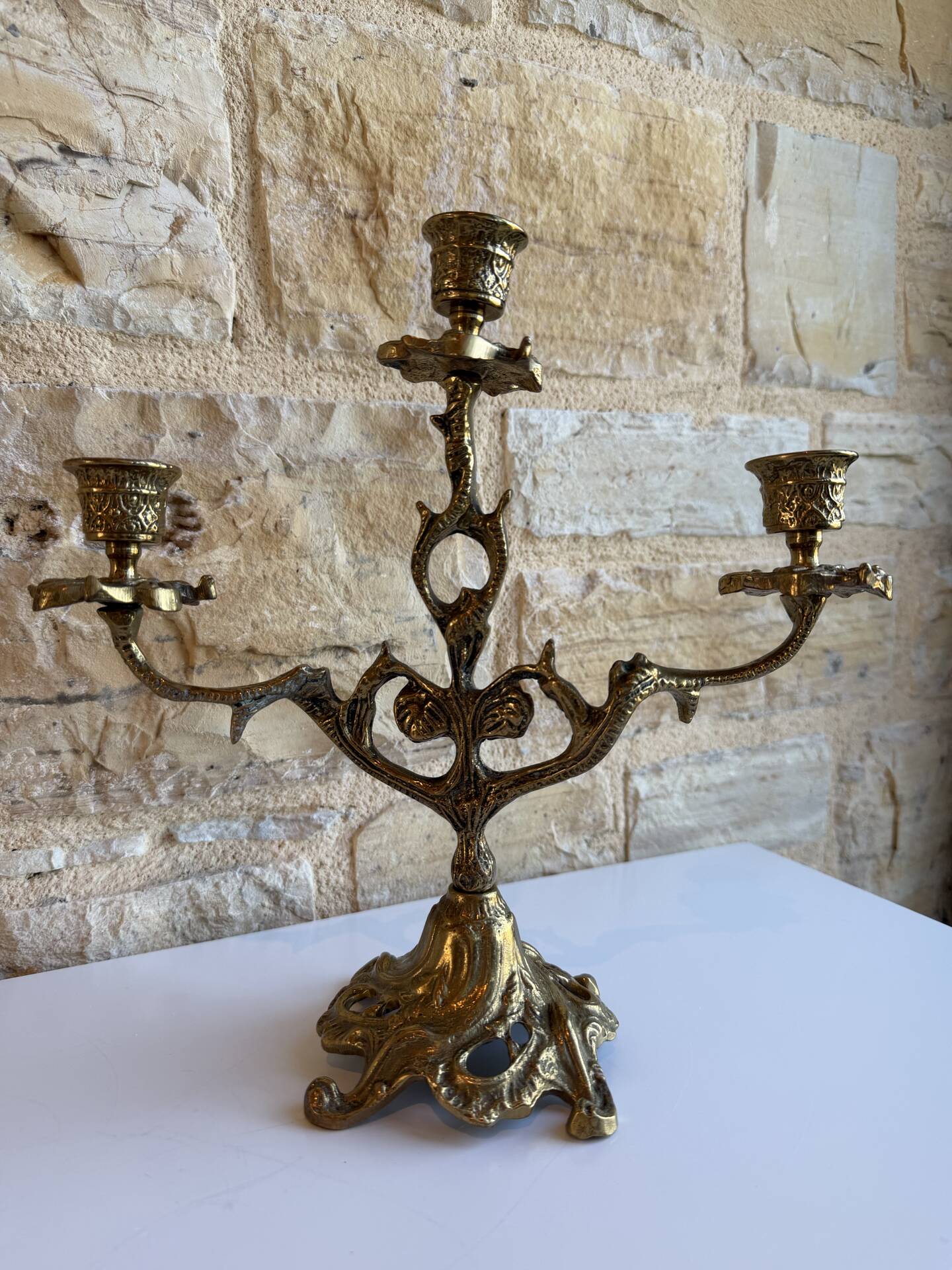 Antique Art Nouveau chandelier in gilded bronze with 3 lights – Vintage candlestick